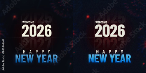 "Happy New Year 2026" post design template. Elegant minimalist vector illustration for marketing agency.