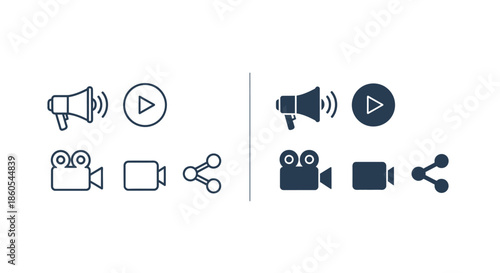Collection of Icons Representing Media Production and Sharing Elements