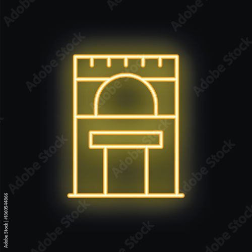 Glowing neon line kaaba mecca icon isolated on black background