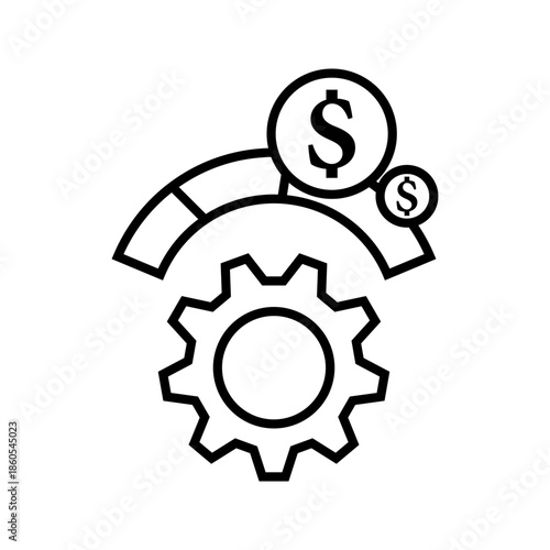 Business Process Automation and Finance Line Icon Line icon representing business process automation with finance and system optimization elements. Ideal for workflow, management, fintech, productivit