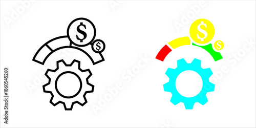 Business Process Automation and Finance Line Icon set. Line icon representing business process automation with finance and system optimization elements. Ideal for workflow, management, fintech,