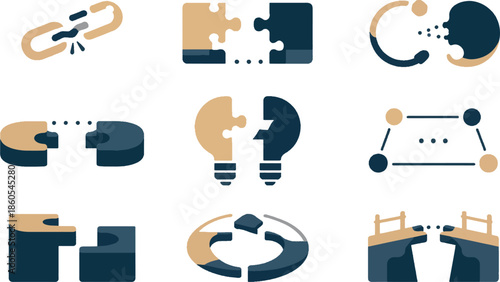 Broken Connection and Problem Solving Concept Icons for Business Strategy