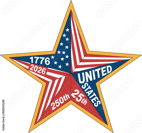 Star shaped emblem celebrating 250th anniversary of United States from 1776 to 2026