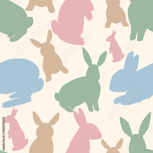 Seamless pattern with stylized bunny silhouettes in soft pastel colors minimal decorative background for nursery fabric wallpaper wrapping paper and kids design