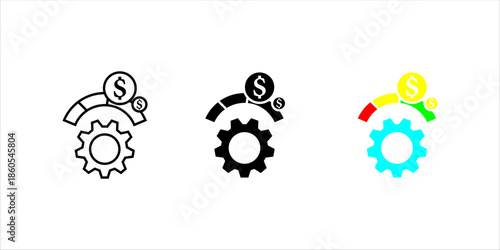 Business Process Automation and Finance Line Icon set. Line icon representing business process automation with finance and system optimization elements. Ideal for workflow, management, fintech,
