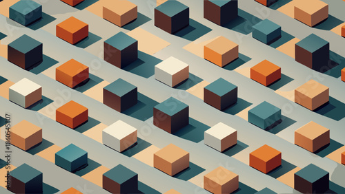 Abstract Geometric Cubes Pattern in a Repeating Grid