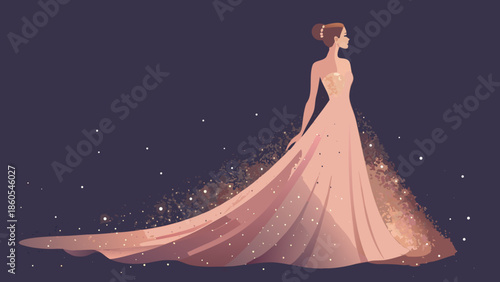 Elegant Woman in Flowing Pink Ballgown