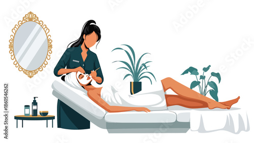 Modern vector illustration of woman receiving beauty treatment in luxury salon, premium beauty care and wellness lifestyle concept
