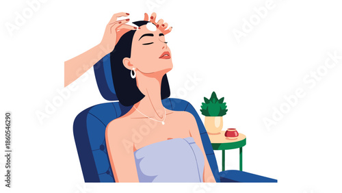 Modern vector illustration of woman receiving beauty treatment in luxury salon, premium beauty care and wellness lifestyle concept
