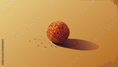 Textured Orange Spherical Food Item with Scattered Bits