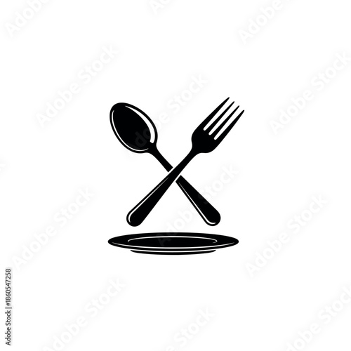 Crossed Spoon and Fork Over Plate Stencil