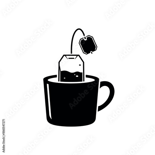 Tea Bag Dipping into Mug Stencil silhouette vector