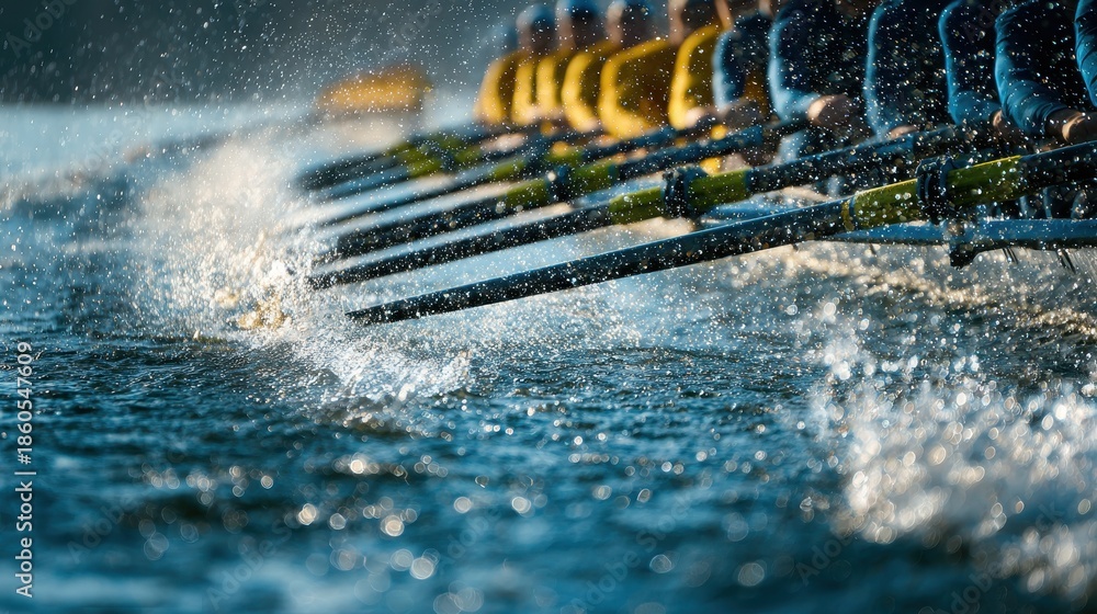 custom made wallpaper toronto digitalRowers work together to move a boat through water during training at dawn on a lake