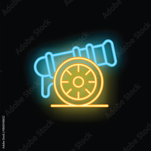 Neon cannon artillery weapon shooting war military symbol icon vector graphic
