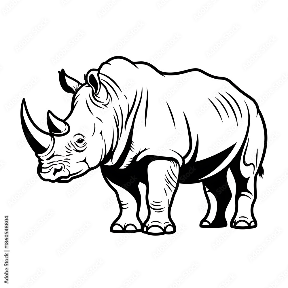 Obraz premium Majestic rhino stance isolated on white background, illustration