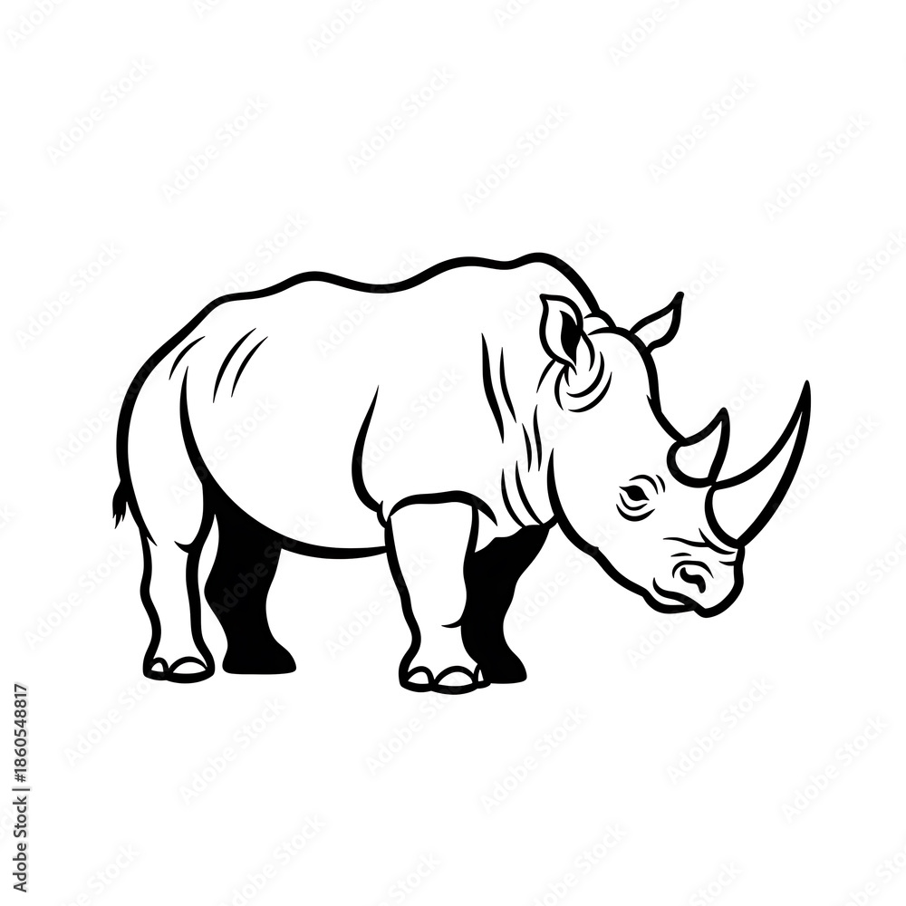 Fototapeta premium Illustrated rhino isolated on white background, illustration