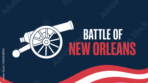 Battle of new orleans historical illustration with cannon icon and patriotic wave design for american history education remembrance concept