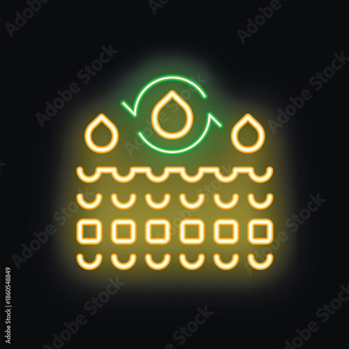 Glowing neon sign representing the water cycle with evaporation, condensation and precipitation