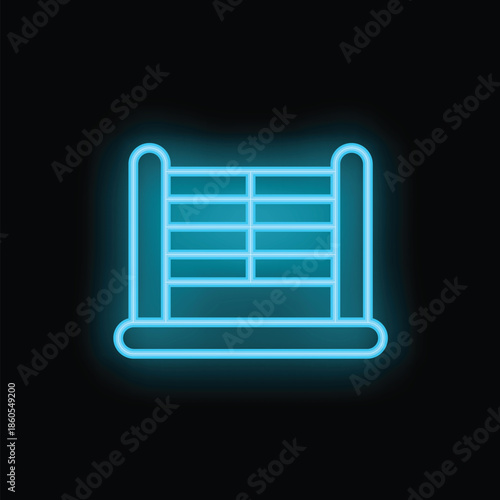 Blue neon icon of an abacus representing calculation, mathematics, and learning, set on a black background