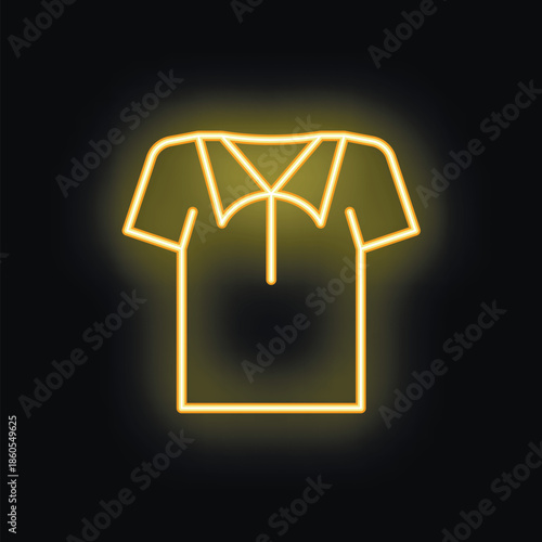 Bright golden yellow neon style t shirt icon glowing on a black background