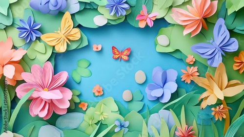 Vibrant Paper Flowers & Butterflies Art