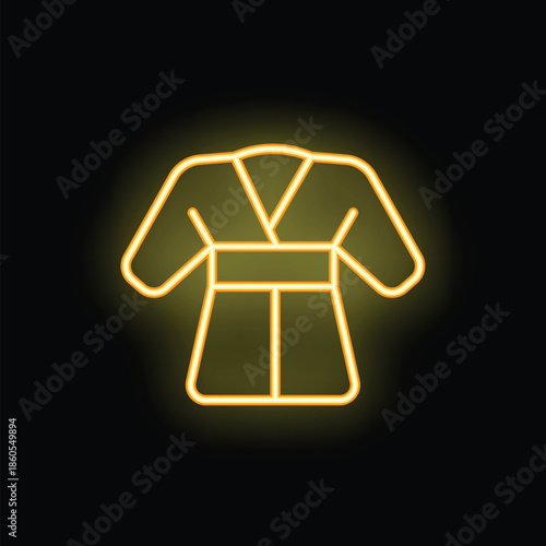 Neon sign representing a kimono robe, glowing on a dark background