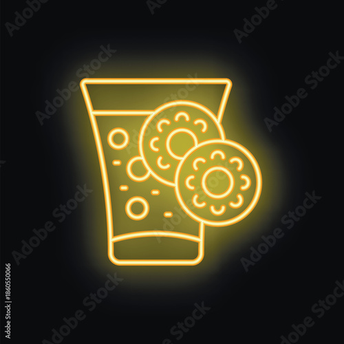 Yellow neon sign showing a cocktail glass with slices of pineapple and drinking straws