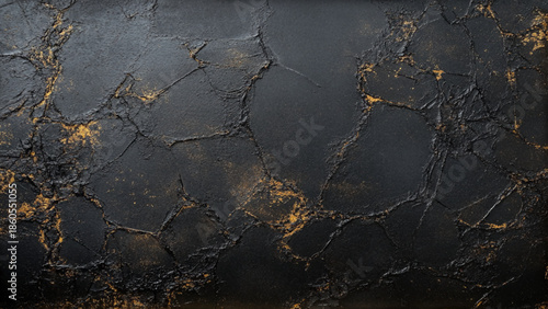 Old black cement wall with cracks on the surface. 
