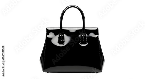 Luxury black handbag isolated on transparent background