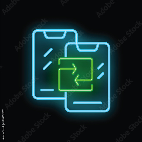 Free Download Neon sign representing data transfer between two smartphones using a wireless connection - GFXLoad
