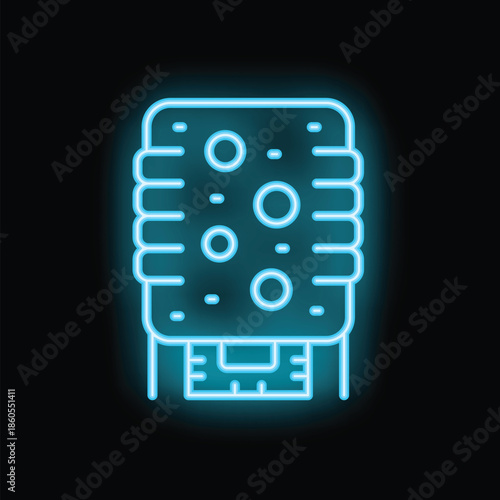 Glowing neon line electronic device processor icon isolated on black background. Cpu microprocessor. Chip component of electronic gadget. Vector illustration