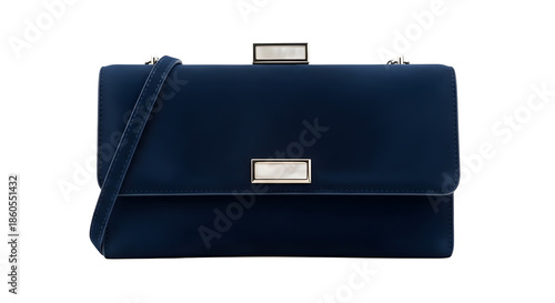 Dark blue velvet evening clutch isolated on transparent background