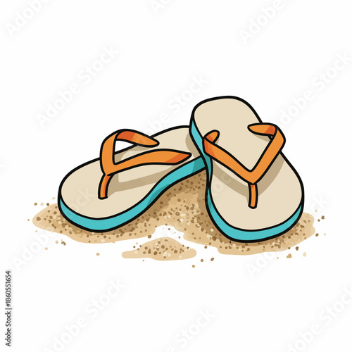 vector illustration of a pair of brown sandals with blue trim