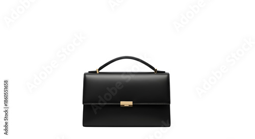 Black leather handbag isolated on transparent background