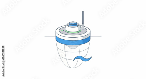 Vector illustration of a floating ocean wave and earthquake detector.