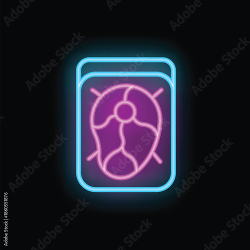 Neon sign representing a vacuum packed meat product, ideal for illustrating food conservation or a butcher shop