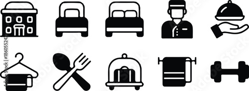 black hotel service icons set vector illustration design collection 