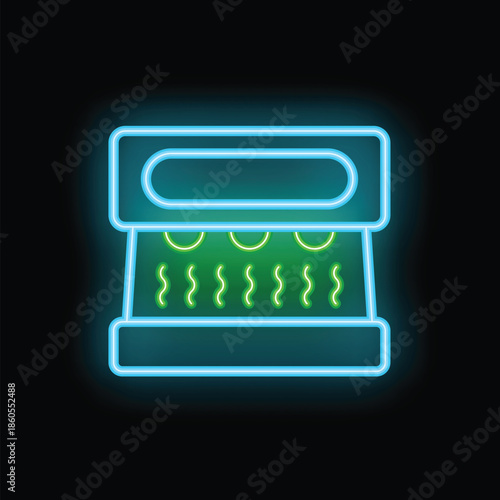 Neon sign depicting a solarium tanning bed, perfect for advertising beauty salons and tanning services