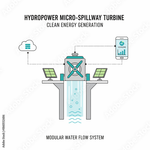 vector illustration of a solar and hydroelectric power plant