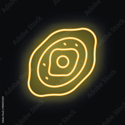 Neon yellow casino chip glowing on black background, concept for gambling and casinos