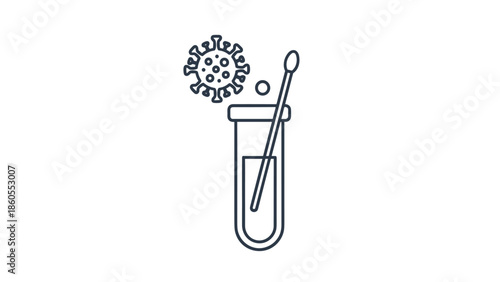 Medical test tube with swab and coronavirus, Generative AI.