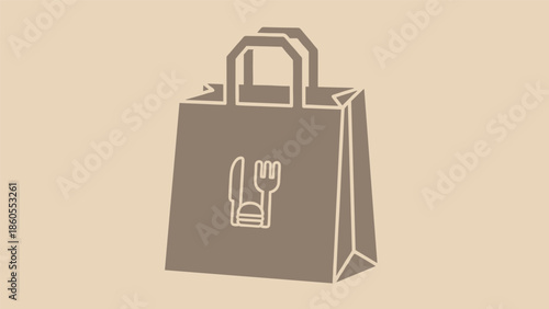 Brown paper takeout bag with utensils for food delivery, Generative AI.
