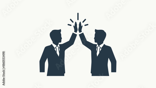 Two businessmen in a celebratory high five gesture, Generative AI.