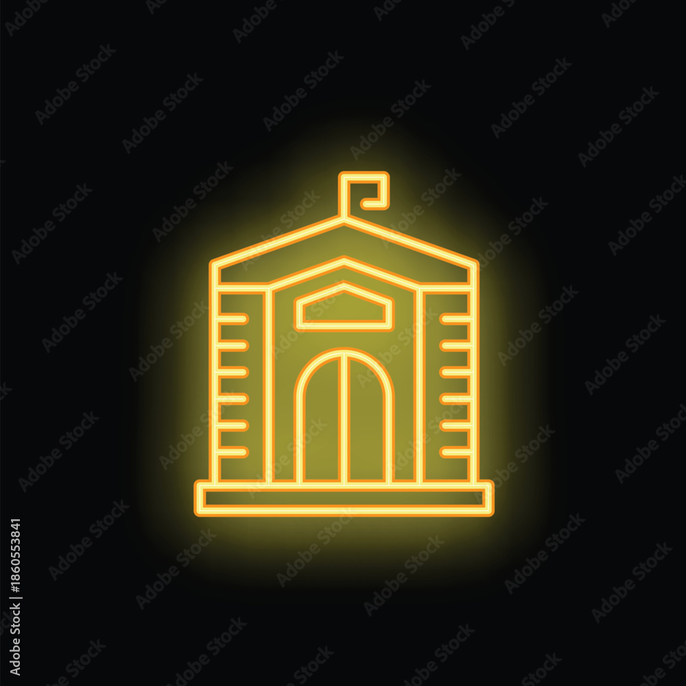 Fototapeta premium Glowing neon icon of a school building with a flag on top