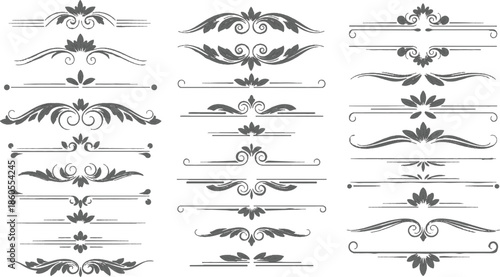 Vintage decorative flower design elements abound with ornate phrase border dividers and calligraphic setups.