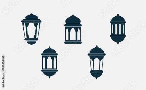 Ramadan Islamic Lantern Vector Set in Colorful Flat Style, Arabic Hanging Lamp Ornament Illustration for Eid Mubarak Poster and Banner