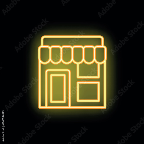 Glowing neon shop sign symbolizing small business, local commerce, and entrepreneurship against a dark background
