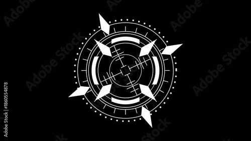 Animated Sci-Fi Circular HUD Targeting System with Crosshair and Arrow Markers on Transparent Background