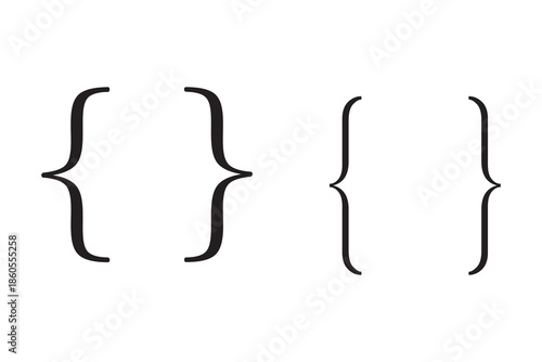 Different styles of brackets and braces arranged in lines on a white background for design purposes