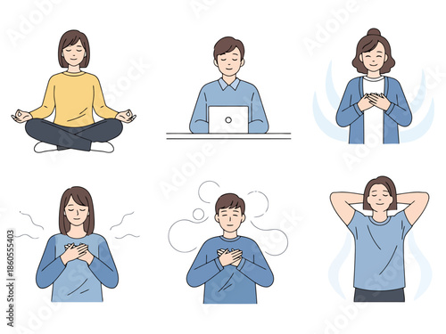 Diverse Individuals Practicing Mindfulness and Relaxation Techniques for Well being